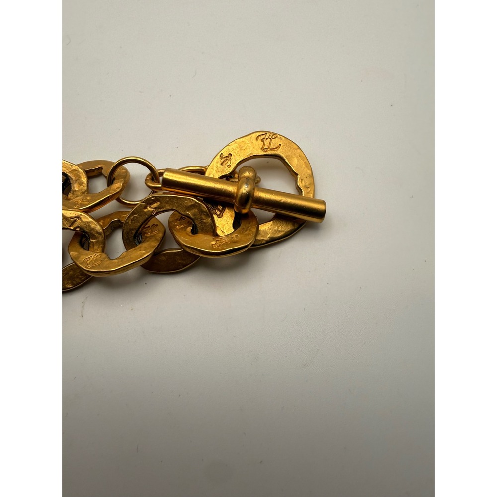 1990s Karl Lager field Gold Hammered Chunky Link Toggle Necklace KL Logo - Picture 6 of 6